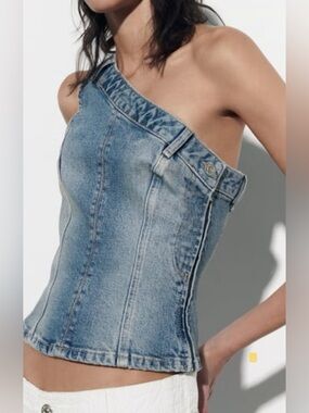 Zara ASYMMETRIC DENIM TOP